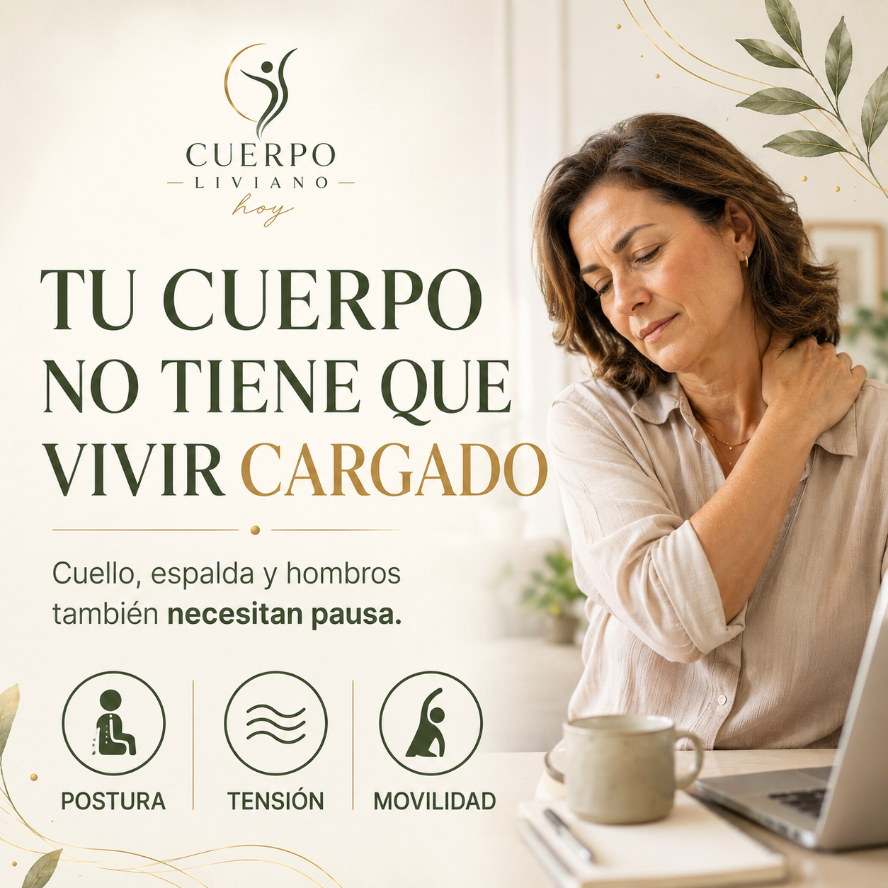 Mujer con tensión en cuello y hombros